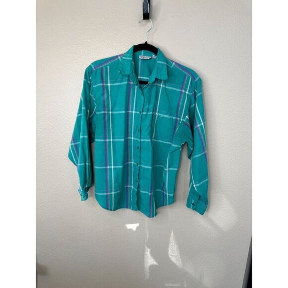 Grand Design Womens Green Blouse 10 long sleeve vintage collared button up cotto